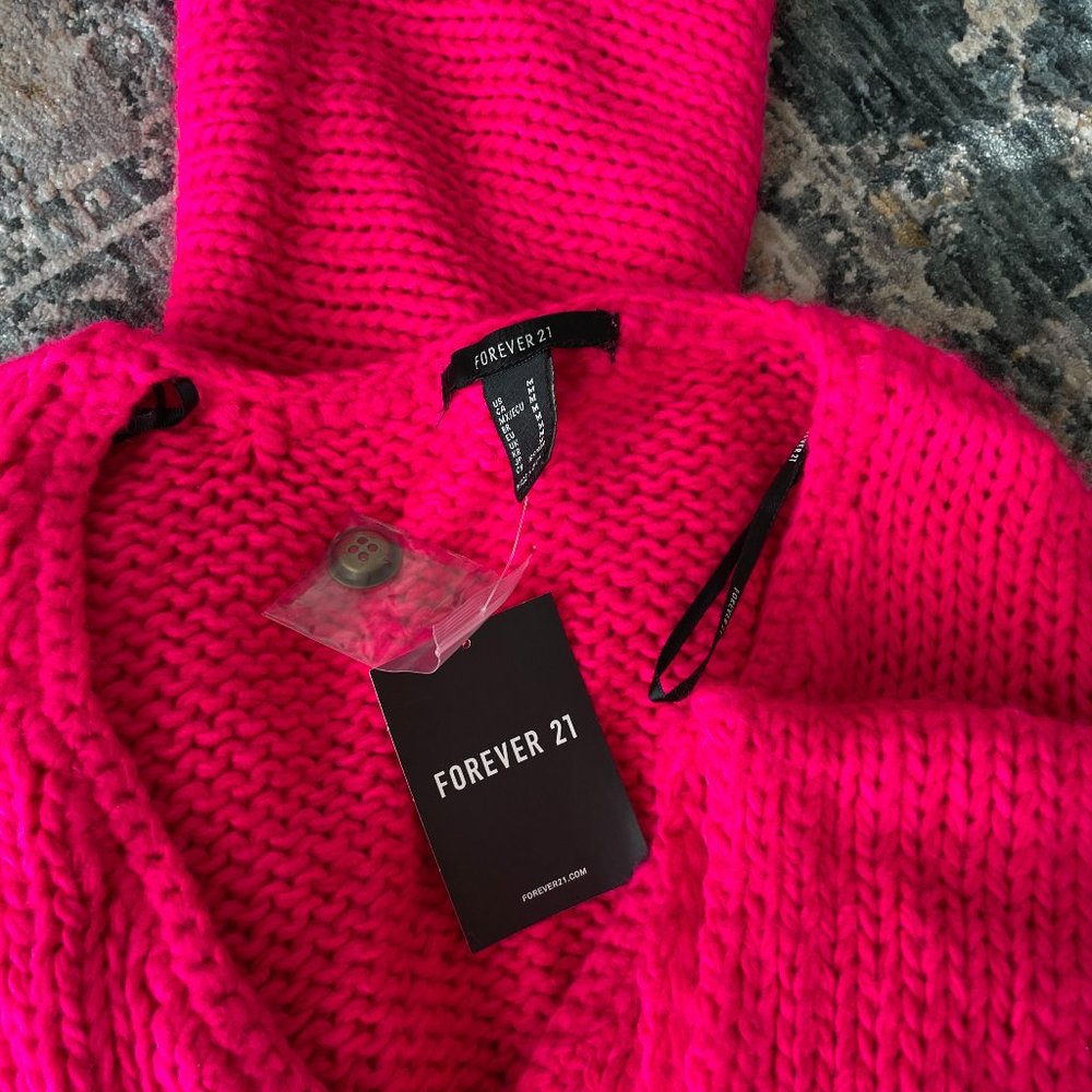 NWT Forever 21 pink cropped v neck button down cardigan sweater - Picture 9 of 10